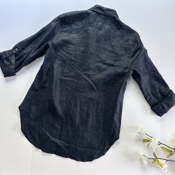 NEW Aritzia Babaton Button Up Utility Linen Shirt Black - Picture 12 of 16